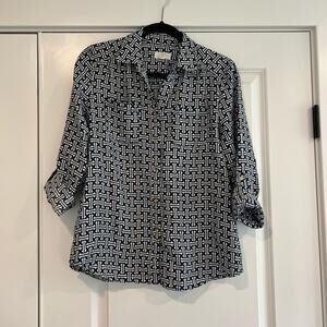 Charter Club Luxury Women's Linen Top Blue and‎ White Pattern Size S